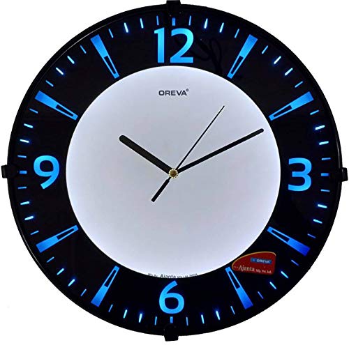 Oreva Back Light Round Plastic Analog Wall Clock (32 cm x 32 cm x 4 cm, Blue LED, AQ 1667)