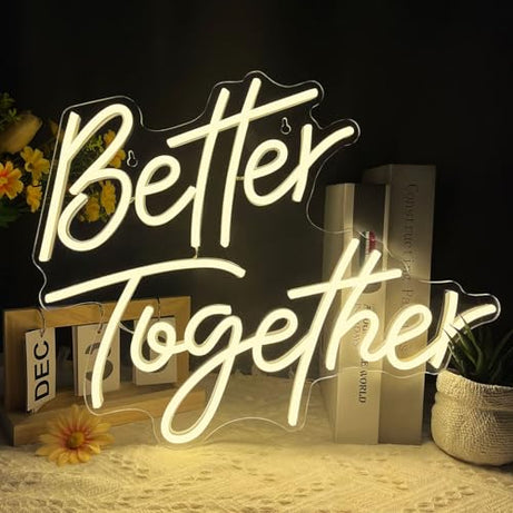 Better Together Neon Sign, Warm White Led Neon Light Signs, Art Wall Lights Decoration for Wedding Party Club Anniversary Bar Birthday Gifts (Better Together)