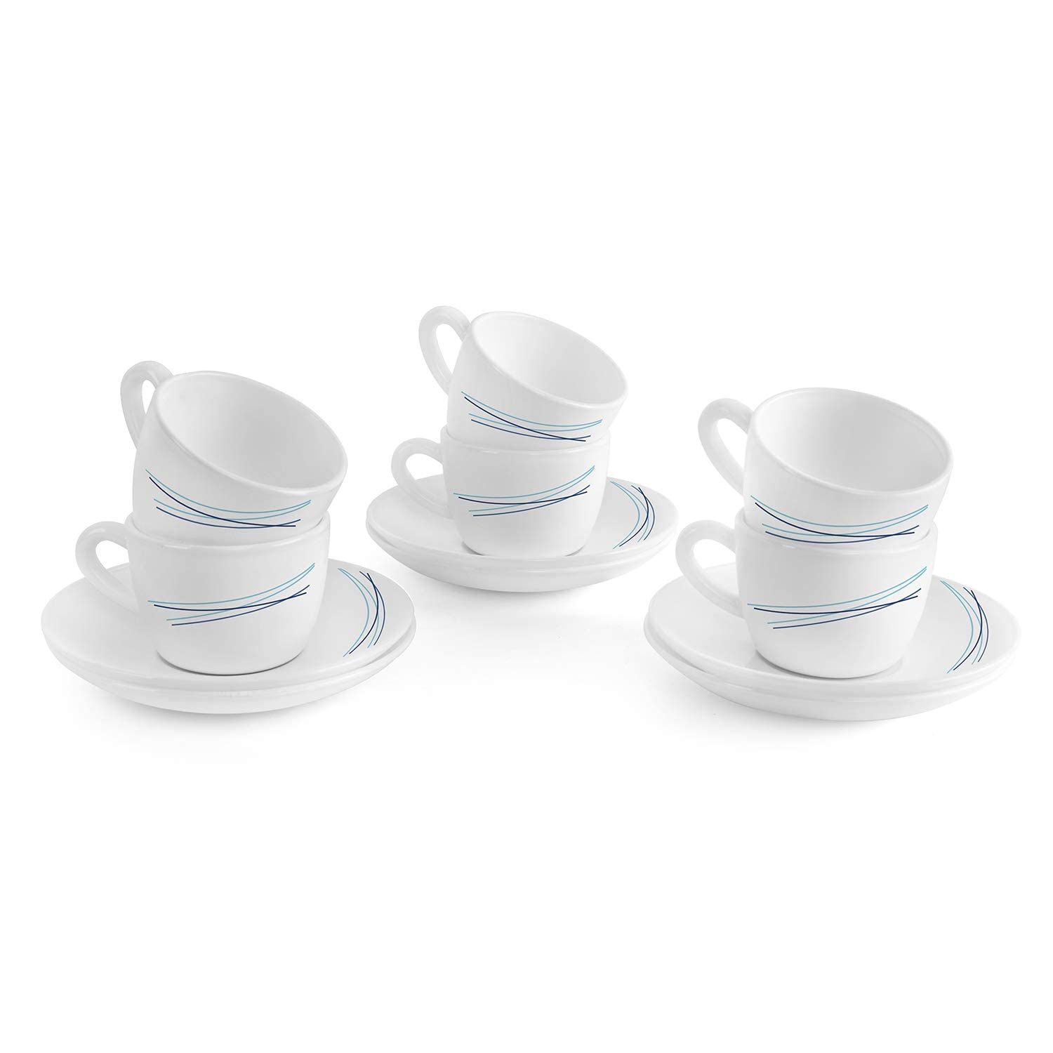 Cello Dazzle Queen Cup & Saucer 130 ml | Home and Kitchen Decor Items | Cups, Mugs and Saucer for Kitchen | Coffee Cup and Saucer Set | 6 Units | Cool Lines, White