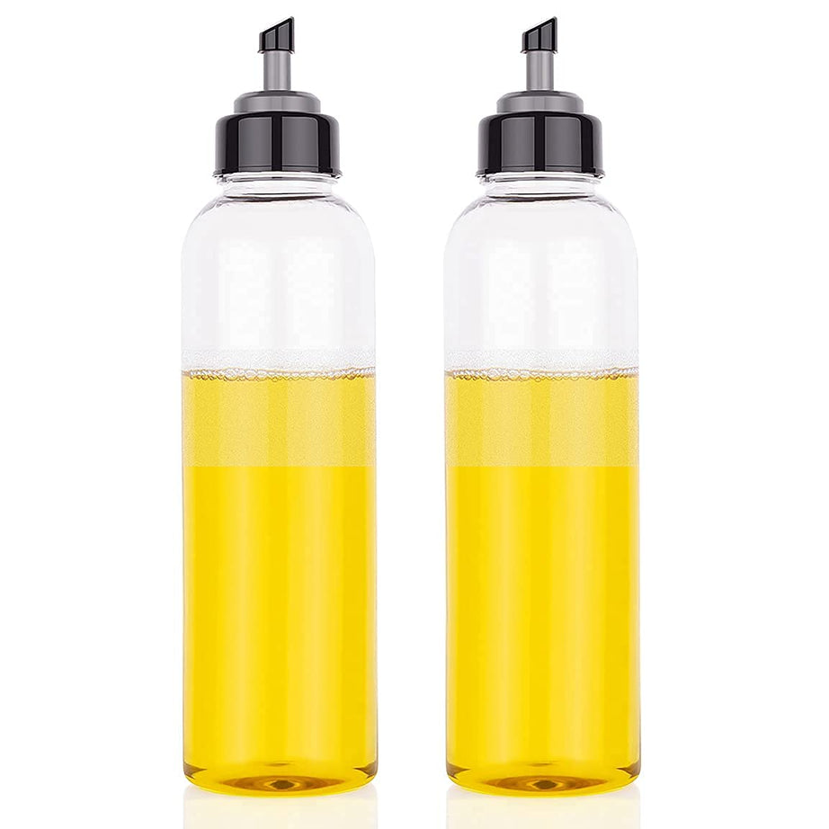 KBS Oil Bottle Dispenser 1 litre Set Plastic Unbreakable Containers Transparent Kitchen Accessories Items (2-PLASTIC-OIL-BOTTLE-1000ML)