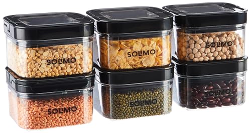 Amazon Brand - Solimo Airtight Plastic Storage Jar and Container Set-I | BPA Free | Multipurpose Storage | 450ml each, Set of 6 (Black)