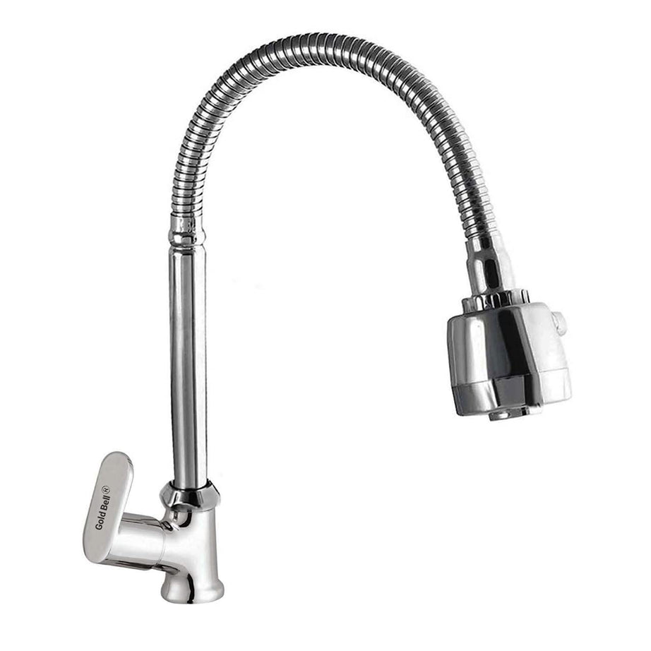 Gold bell Brass Swan Neck & Chrome Finish Kitchen and Kitchen & Bath Fixtures Flexible Spout (Double Flow Pattern) Water Tap Silver (Deck Mounted)