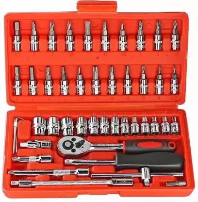 GLAMAXY 46 in 1 Pcs Tool Kit for Home Use Spanner Set Bike Tool Kit Set Goti Pana Set Socket Set (Pack of 46)