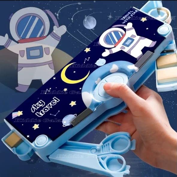 Kiddie Galaxia Space Theme Pencil Box For Kids, Space Pencil Box For Boys, Kids Pencil Box For Boys & Girls, Pencil Box For Boys, Space Theme Return Gifts For Kids (With Accessories, Plastic, Blue)