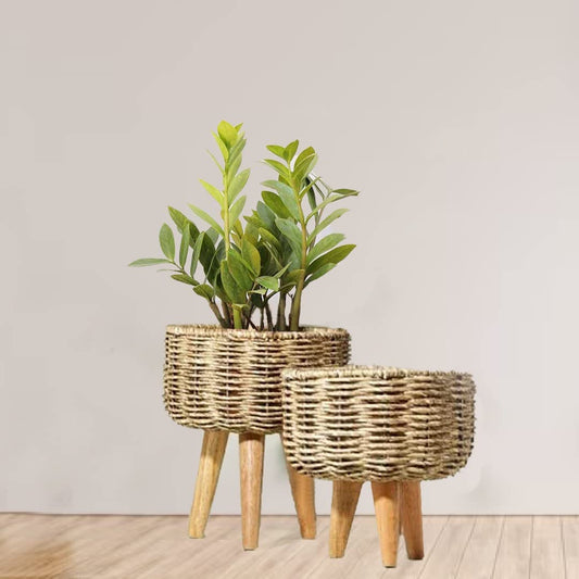 The Advitya Jute Rope Planters with Stand | Durable Plant Container Pot Gamla Basket for Indoor Home Decor & Outdoor Balcony/Garden/Living Room/Bedroom Interior Set of 2 (Medium & Large)