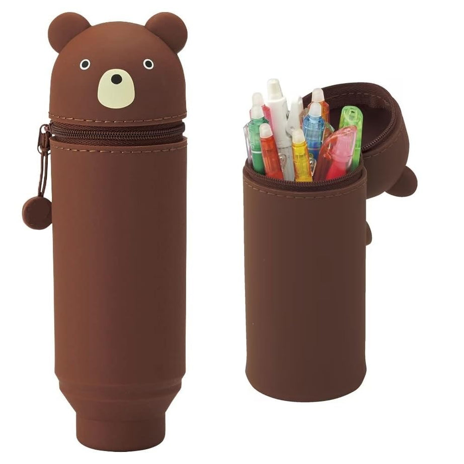 TWINZEN Stand Up Brown Bear Pencil Case Holder | Stylish Cute Pen Holder | Desk Accessories | Pen Organizer | Pencil Holders for Office, Study Table, Stationery Supply Pouch Gifts (Set of 1)