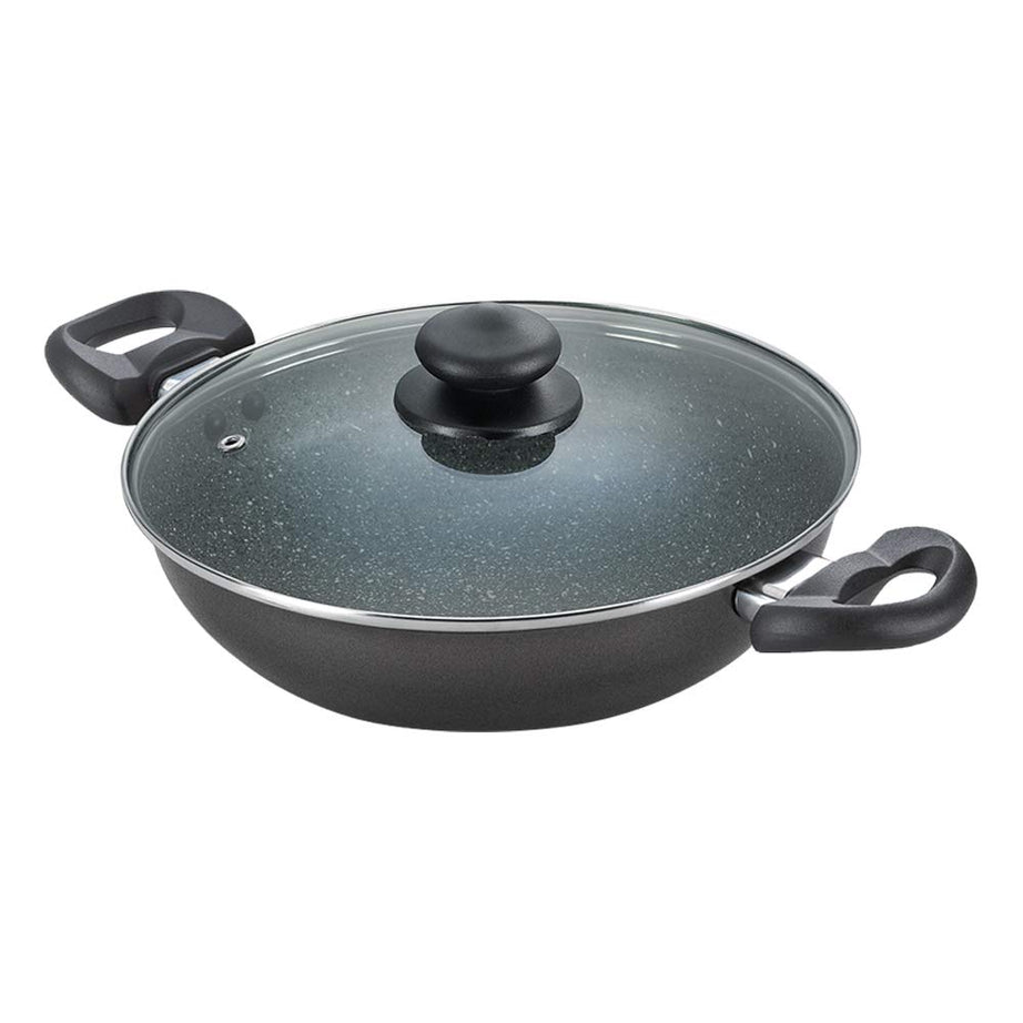 Prestige Omega Deluxe Granite Kadai | 3.25 L | Black | Induction Base | 5 Layer Non-Stick Granite Finish | Scratch Resistant | Dishwasher Safe | Metal Spoon Friendly