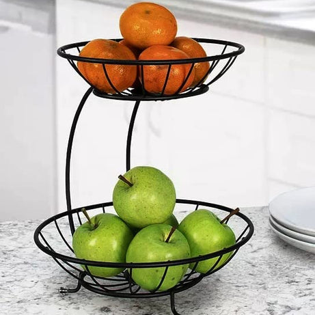 JR Handicrafts World 2 Tier Metal Fruit and Vegetable Basket for Kitchen - Fruit Basket for Dining Table - Fruit Bowl – Fruit and Vegetable Stand for Kitchen – Counter Top Fruit Rack