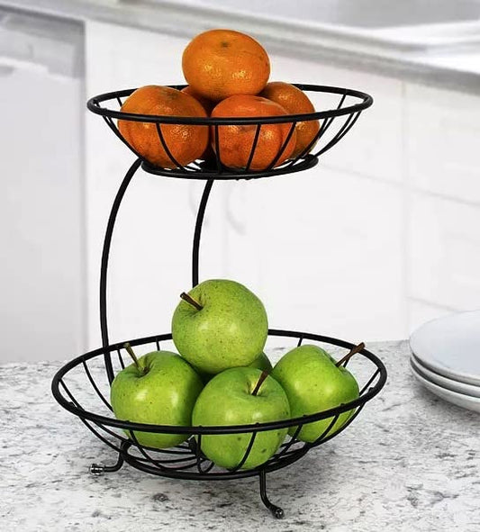 JR Handicrafts World 2 Tier Metal Fruit and Vegetable Basket for Kitchen - Fruit Basket for Dining Table - Fruit Bowl – Fruit and Vegetable Stand for Kitchen – Counter Top Fruit Rack