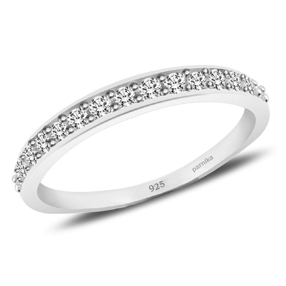 MJ 925 White CZ Silver Finger Ring Band in Pure 92.5 Sterling Silver For Women Girls | Chandi Ki Ring | Gift For Her | Valentines Day Gift | Thumb Ring | (20)