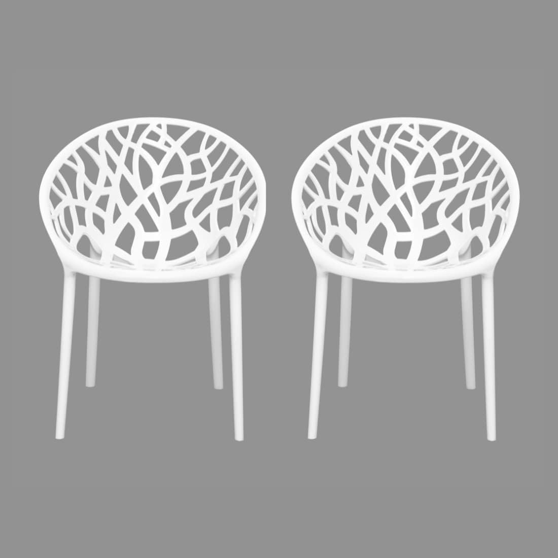 ITALICA Oxy Plastic Chair for Home, Office, Living Room/Glossy Finish Crystal Design Plastic Outdoor Chair/Patio Chairs for Balcony/Suitable for Indoor & Outdoor (5106, White Chair Set of 2, MO)