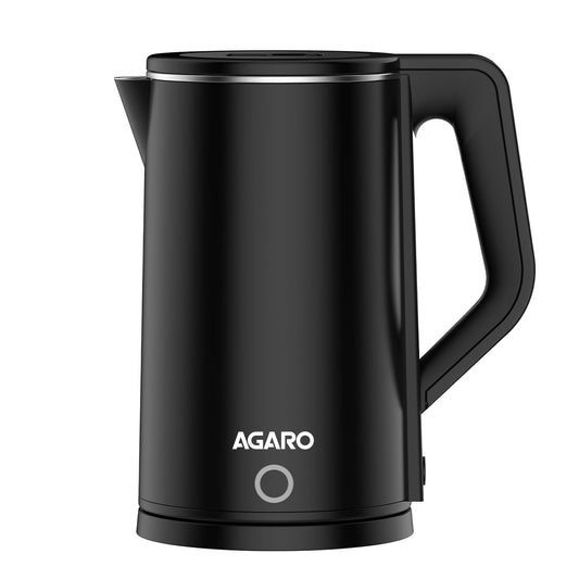 AGARO Elegant Premium Electric Kettle,Extra Large,1.8L,Cool Touch Handle,Double Layered Kettle,Stainless Steel Inner Body,Auto Shut Off,1500 Watts,Portable,Black,1.8 Liter