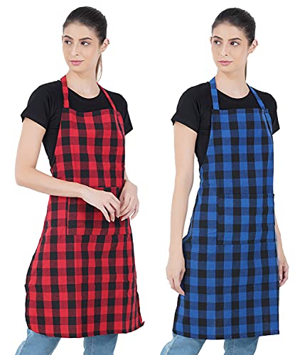 COMFORT WEAVE 100% Cotton Kitchen Apron Free Size - 65 X 80 cms with Front Centre Pocket (MULTICOLOR, 2)