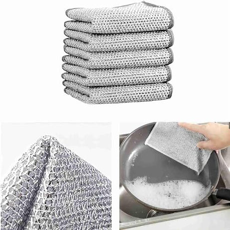 Spellwish Non Scratch Wire Dishcloth, Multipurpose Wire Dishwashing Rag for Wet and Dry, Multifunctional Dish Rags for Washing Dishes, Reusable Steel Wool Scrubber for Kitchen Cleaning (6)