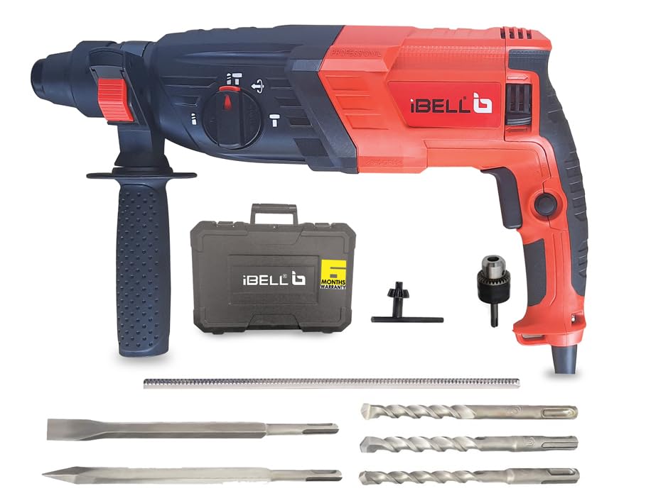 IBELL Rotary Hammer Drill RH26-26, 780W, Copper Armature, SDS Plus Chuck :26 mm, 900 RPM, Impact Energy 3J with Vibration Control