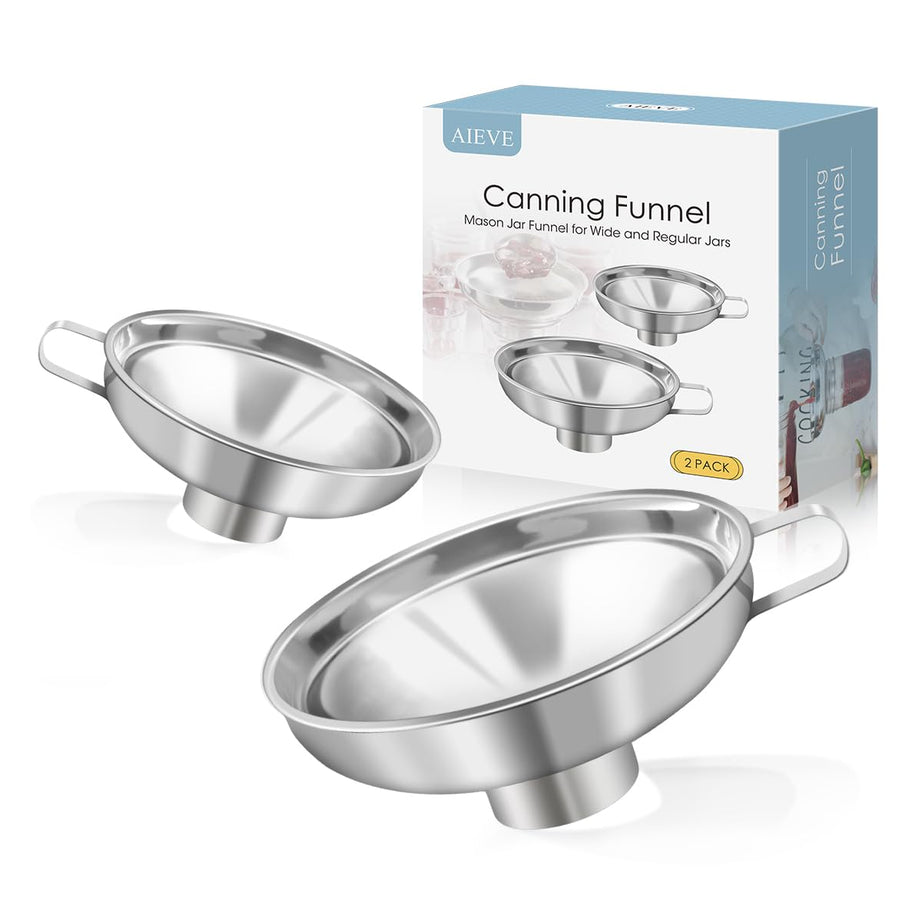 Canning Funnel,2 Pack Stainless Steel Canning Funnel for Wide and Regular Jars,Kitchen Funnel Set for Canning Jars Transferring Fluid,Oil,Powder,Beans and Jam (Small and Large) (Silver)