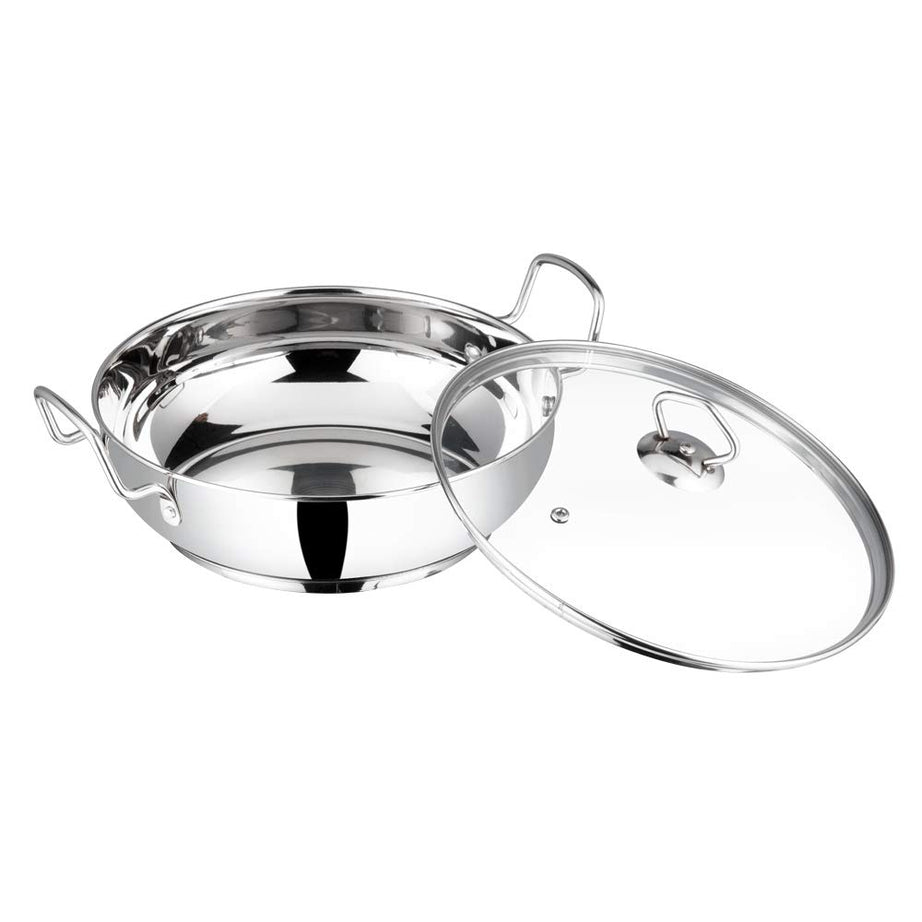 Vinod Stainless Steel Kadhai with Glass Lid - 4 litre, 26cm | Extra Thick, SAS Heavy Bottom | Kadai for Cooking | Induction and Gas Base | 2 Year Warranty - Silver