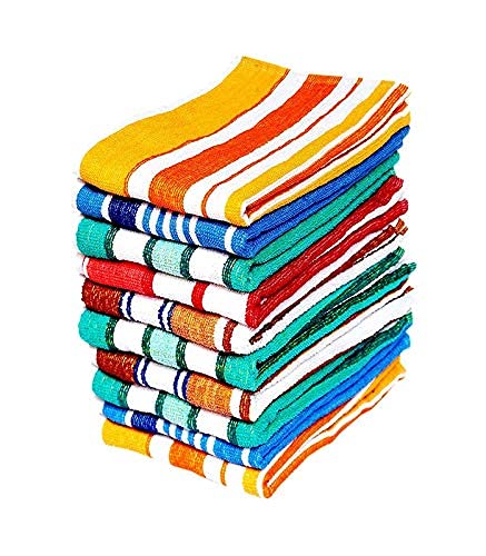 MYTHOS Cotton Multi Color Striped Hand Towels High Absrobent Set of 12 , 12X 18 inch