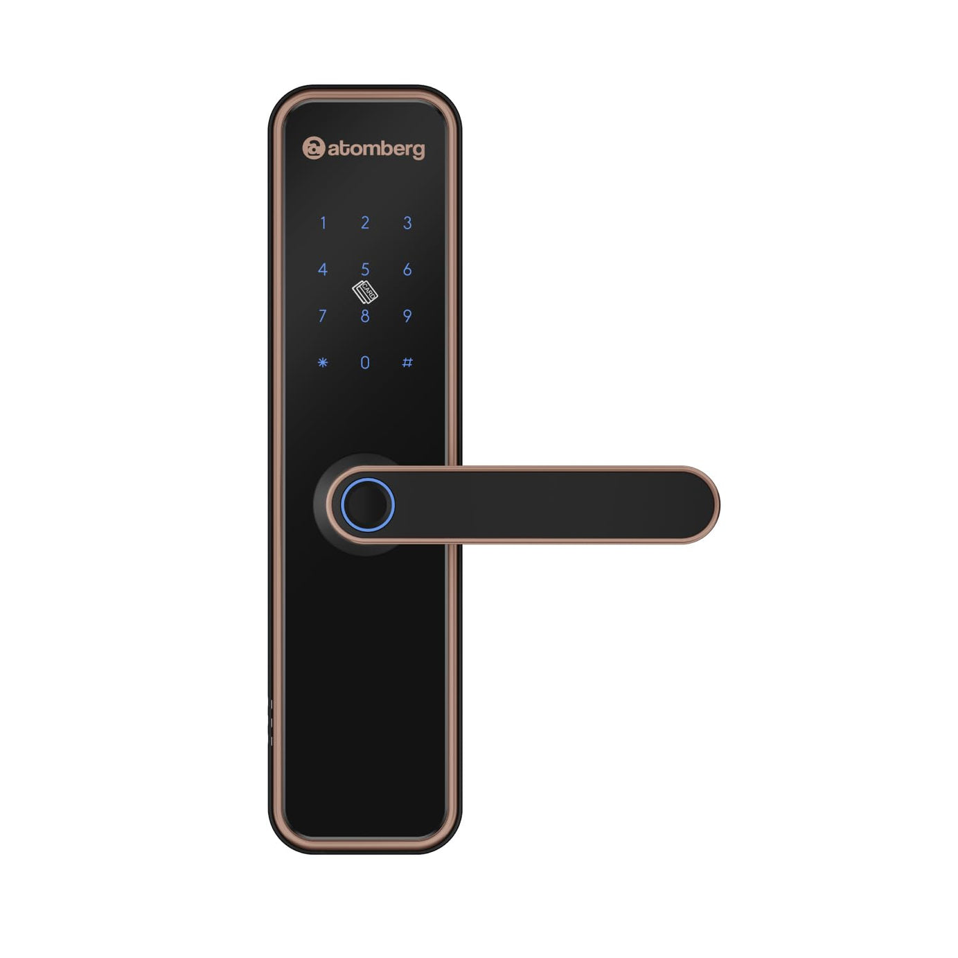 Atomberg Azhero Smart Door Lock | 6 Ways Unlocking | Fingerprint | PIN | Remote OTP | NFC Card | Atomberg App (Data Stored in India) | Key | 2 Stainless Steel Bolt | 2 Year Warranty (Rose Gold)