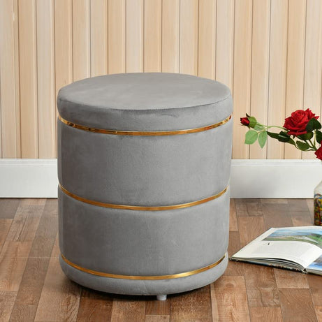 ShadowKart Pouffes Sitting Stool for Living Room, Mudda Puffy Wooden Ottoman Stools, Pouffe Footstool, Pouf for Office Home Decoration & Dressing Table, 16x18 Inch (Grey New)