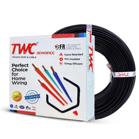 TWC Advanced Single Core Electrical Wire |Black, 90 Meter, 2.5 SQ.MM. |PVC electrical insulated copper wire | Cable for Domestic & Industrial Connection purpose | Flame Resistant |