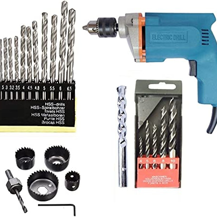 Inditrust 6 Months Warranty TIger 10mm Electric drill machine 350 W 6pc Hole saw 13pc HSS 5pc Wood drill bit 1pc masonry bit