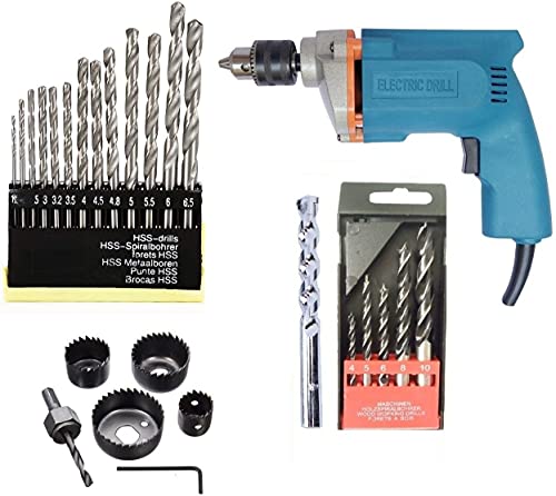 Inditrust 6 Months Warranty TIger 10mm Electric drill machine 350 W 6pc Hole saw 13pc HSS 5pc Wood drill bit 1pc masonry bit