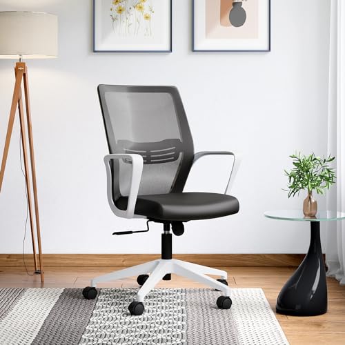 GODREJ INTERIO Sally Mid Back Office Chair in Knitted Fabric, Black Ink Color, 1 Year Warranty