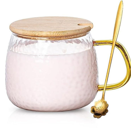 KELVEE Glass Soup Mug with Wooden Lid and Spoon Cup Warmer for Breakfast Coffee,Tea,Milk,Beverage,Oats,Yogurt, 410 ml (1)