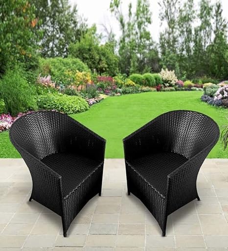 UNIFORT || Garden Patio Seating D-15 Table and Chair Set Rattan Wicker Coffee Table Set Furniture with 1 Table and 2 Chairs for Indoor Outdoor Home (Black-2+1)