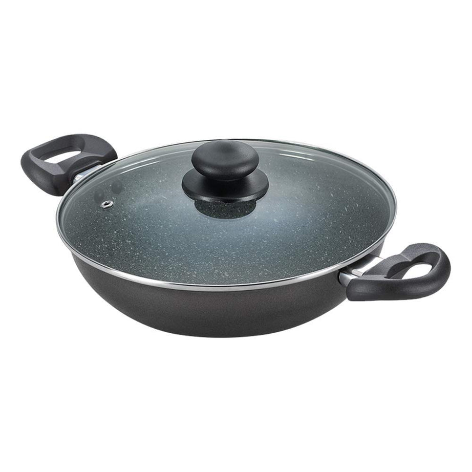 Prestige Omega Deluxe Non-Stick Kadhai | 2.4 litres | Black | Induction Base | Non-Stick Granite Finish | Scratch Resistant | Dishwasher Safe | Metal Spoon Friendly