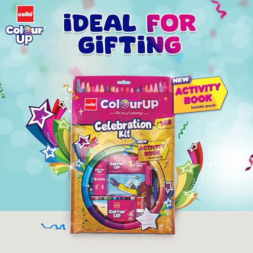 Cello ColourUp Celebration Kit | Colouring Kit includes Crayons, Sketch Pens, Coloured Pens & Activity Book | Ideal for Kids Gifting