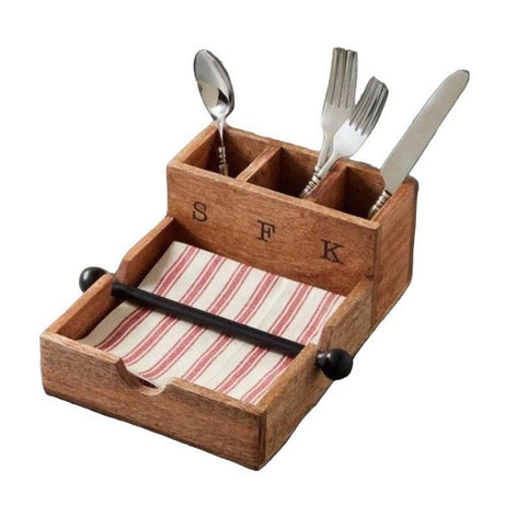 Craft Expertise "Rustic Wooden Spoon Holder Organizer | Kitchen Caddy Rack with 3 Compartments | Medium Brown Mango Wood | 10"x6"x4"