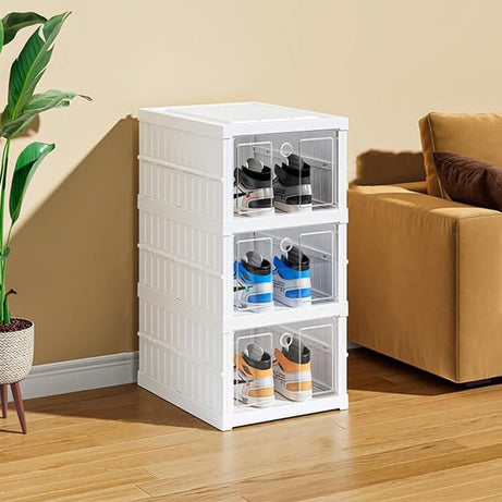 Kuber Industries 3 Layer Shoe Box for Storage|Multi-Purpose Plastic Shoe Rack|Installation Free Shoe Organizer|White|