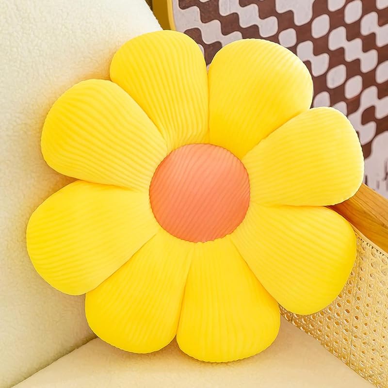 KIZDY Flower Pillows Cushion Pack of 1 Seating Pad Sunflower Chair Cushion Throw Pillow for Comfort Home Decoration Use for Car Room, Office, Gifts for Girls, Kids (Size: 35 cm) (Yellow)