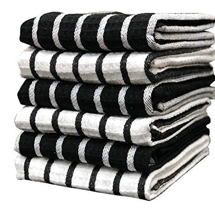 PIXEL HOME Superior Cotton Multi-Purpose Kitchen/Cleaning Towel/Waffle Dish Cloth (Black and White)(Pack of 6)