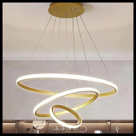 Smartway®- Chandelier for living room,modern,dining table,hall,hanging ceiling light,pendant lamp,106 watt Three Ring GOLD,Smart Voice Assist (Google, Alexa), App Control