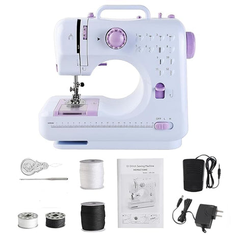 Groot Troco Mini Sewing Machine with 12 Stitch Patterns Electric Sewing Machine, Portable Sewing Machine, Double-line Two-speed Reverse Electric Sewing Machine for Home Tailoring with Automatic