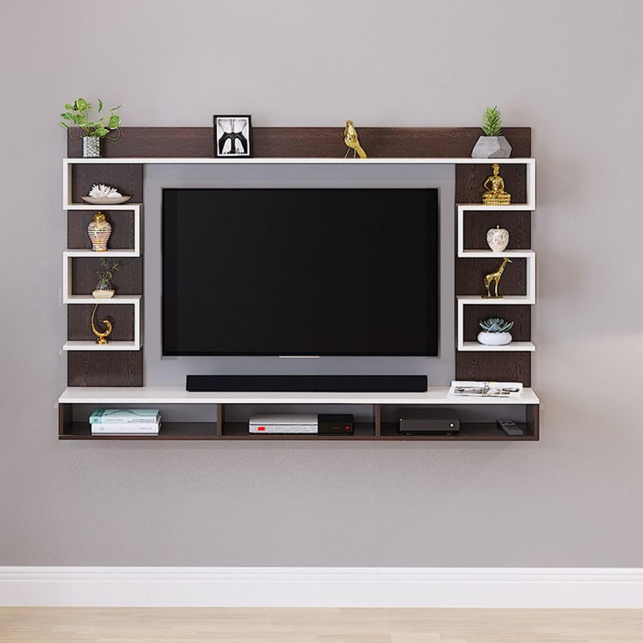 FURNEASER Cabiar Engineered Wood Wall Mount TV Unit/Set Top Box Stand with Display Shelves/Modern Tv Rack/Cabinet (Wenge & White Finish) for 42 & 43 inch TV