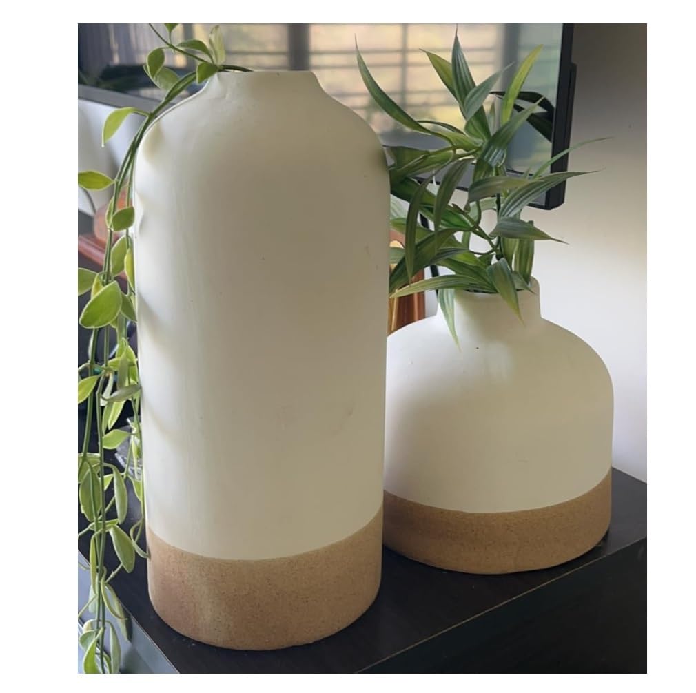 SPHINX Decorative Ceramic Vase, Flower Vase, Pampas Grass Vase, Vase for money plant live plants, Centrepiece for Home, Office,Gifts - (Bottle Two Tone set of 2 (5.5 & 9 Inch))