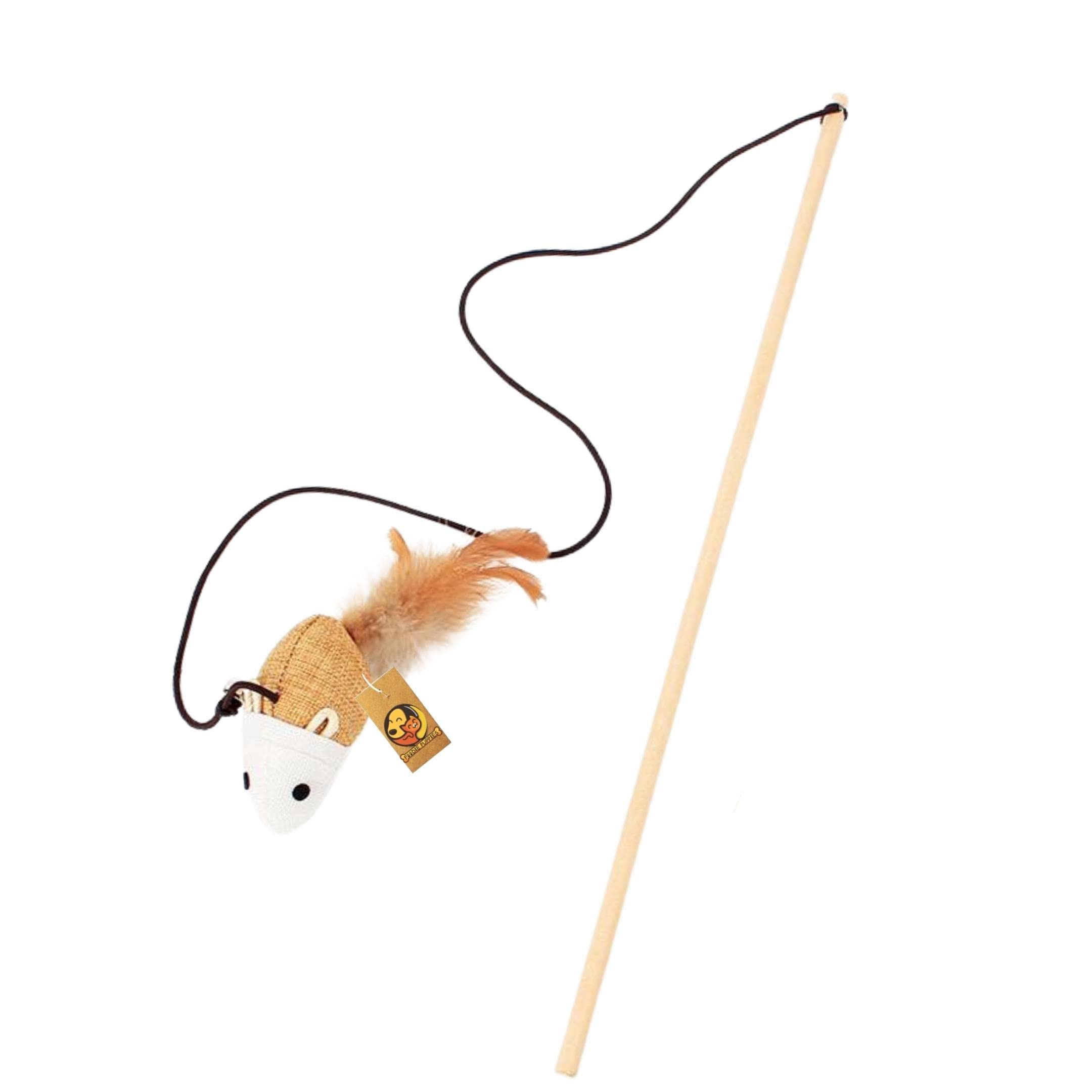 Foodie Puppies Cat Teaser Playing Stick Wooden Cat Wand Toy for Cats and Kittens - (Mouse-Bell - 40cm), Interactive Feather Toy, Wood Teaser Wands, Fun Catcher Cats Stick Toy, Kitty Activity Teaser