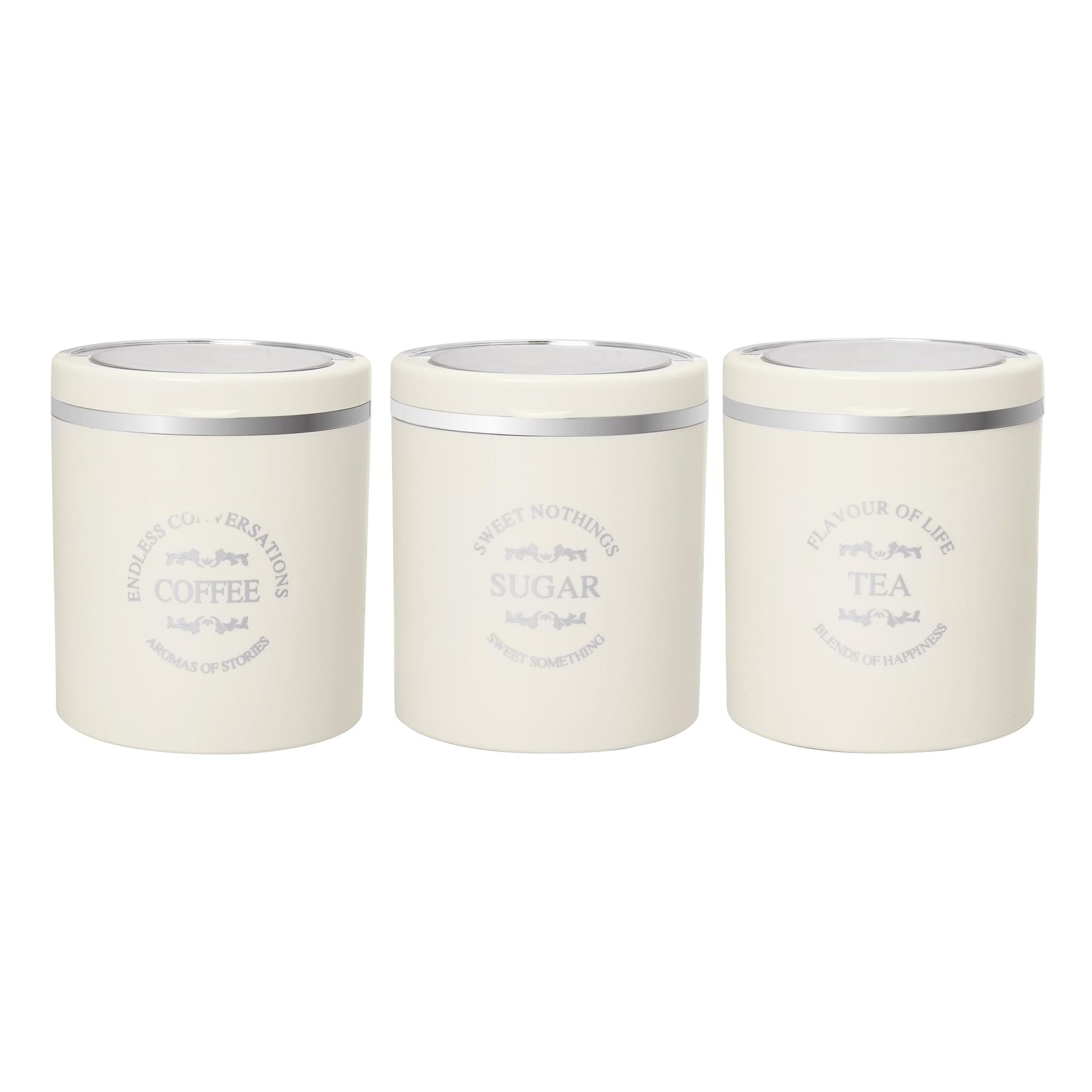 Jaypee Plus Classique 3 tea coffee sugar containers set of 3 I Airtight 750 ml Tea container Set I silicon rubber lock I kitchen container I Stackable I glossy finish I transparent Lid, Ivory