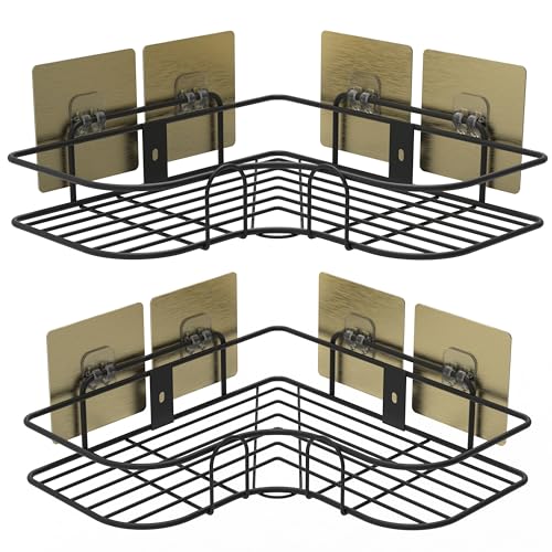 CUCURA Metal (Pack Of 2 Multi-Purpose Corner Shelf For Bathroom And Kitchen-Self-Adhesive Bathroom Shelf, Space-Saving Corner Shelf For Kitchen, Washroom Organiser, Durable Bathroom Accessories