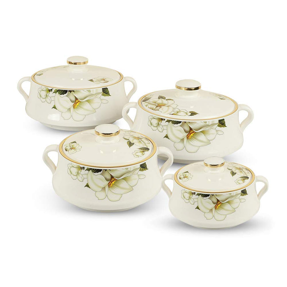 Nayasa Plastic Floral Casserole Lorenzo(500, 1000, 1500 and 2000ml)(White)_Set of 4