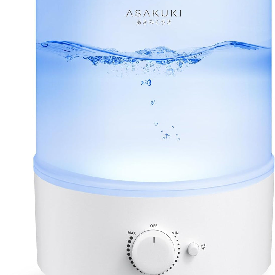 ASAKUKI Humidifier for Bedroom Large Room, 3L Air Humidifier for Home & Oil Diffuser & Night Light, Top Fill Cool Mist Humidifier, 23dB Whisper Quiet,Auto-Shut Off