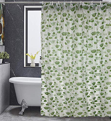 Kuber Industries Polyvinyl Chloride Leaf Design Transparent Shower Curtain (Green, Standard)