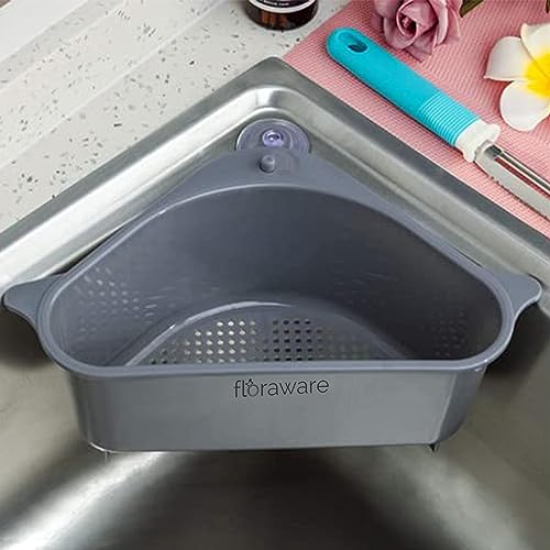 Floraware Multipurpose Corner Kitchen Sink Organizer Wash Basin Storage Organiser Rack (Grey)