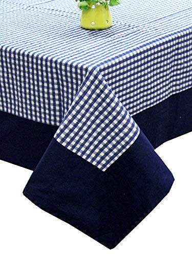 Kuber Industries 100% cotton Dining Table Cover 6 seater | Checkered Pattern Rectangular Large Dining Table Cloth for Living Room | Hall | Home | Restaurant (90 x 60 Inches Size) (Blue)