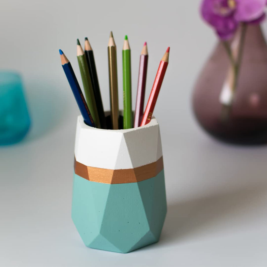 Dwell dapper | Hexagonal Pencil Holder Multi-Purpose Pen Or Pencil Holder Stylish Desk Organizer For Office Study Table (White & Teal)