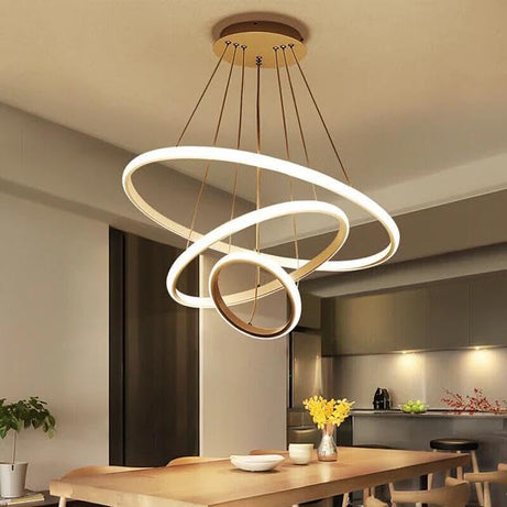 blissbells Modern Double 3 Ring LED Chandelier Lamp (Warm White, Gold)